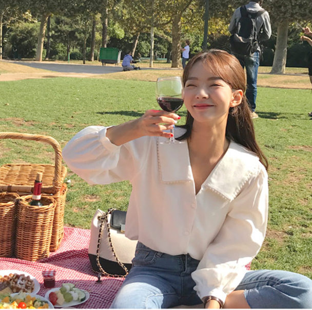 Áo Sơ Mi Dài Tay Phối Ren Xinh Xắn Dành Cho Nữ 29936