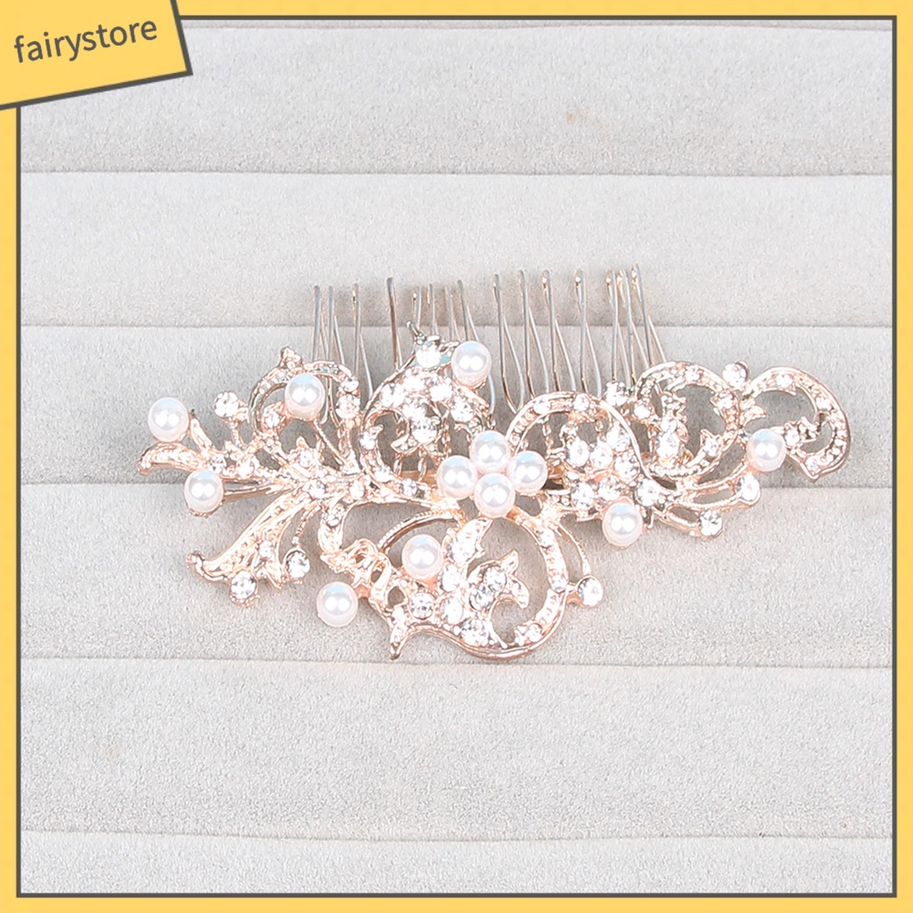 Lược cài tóc đính đá ngọc trai nhân tạo hình hoa đơn giản thời trang cho nữ