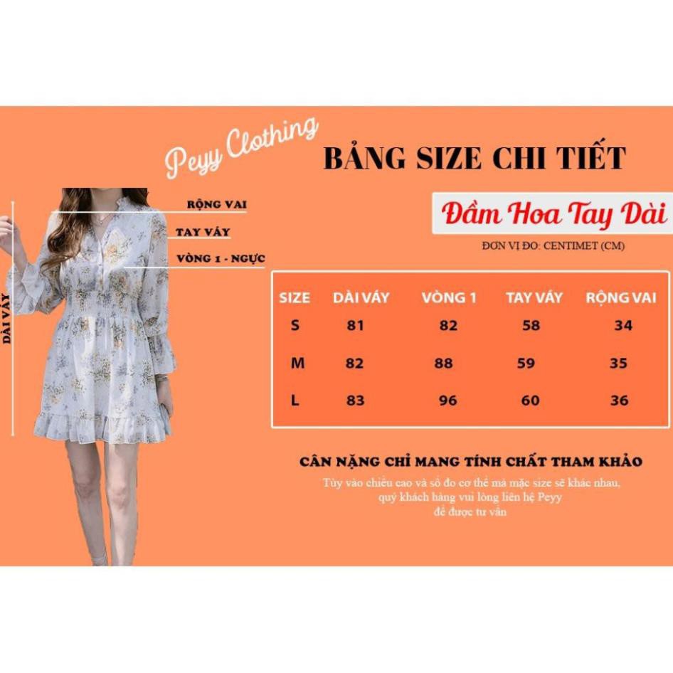 Đầm hoa tay dài dáng ngắn voan hoa vintage Hàn Quốc, Váy hoa nhí cổ tim ulzzang nhún eo Hàn Quốc V05 - Peyy Clothing đẹp