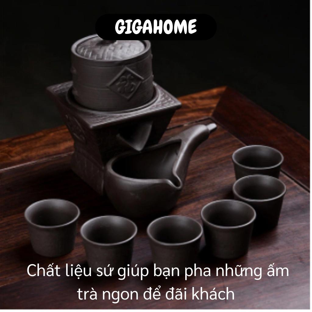 Bình trà hoa văn   GIÁ VỐN]   Bộ bình ấm trà hình nồi hấp xoay cối để trà chảy xuống độc đáo bằng sứ cao cấp 9487