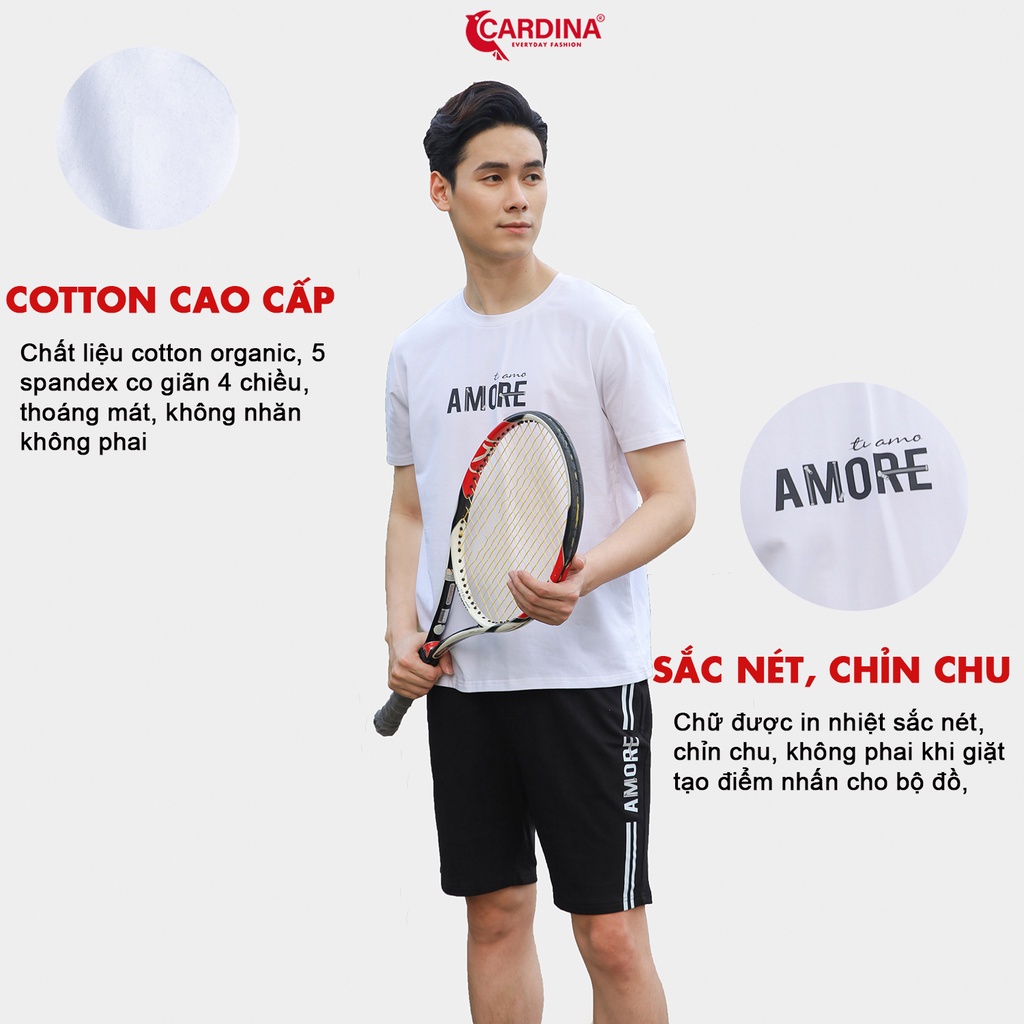 Đồ Bộ Nam 𝐂𝐀𝐑𝐃𝐈𝐍𝐀 Chất Cotton Cao Cấp Áo Cộc Tay In Chữ Kiểu Dáng Thể Thao 2CM02