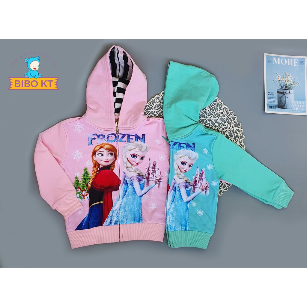 Áo khoác thun cotton thoáng mát hình in sắc nét 3D Elsa size S-2XL, 22-39kg