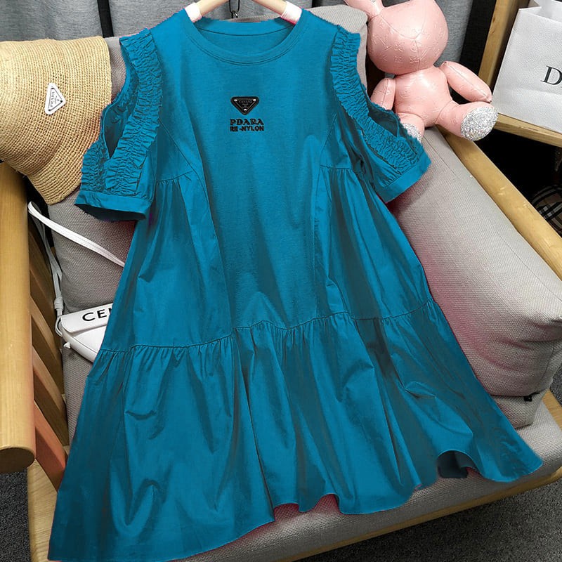 Váy đầm bèo vai cho bé gái chất cotton mặc hè size đại đến 50kg - Váy PDARA