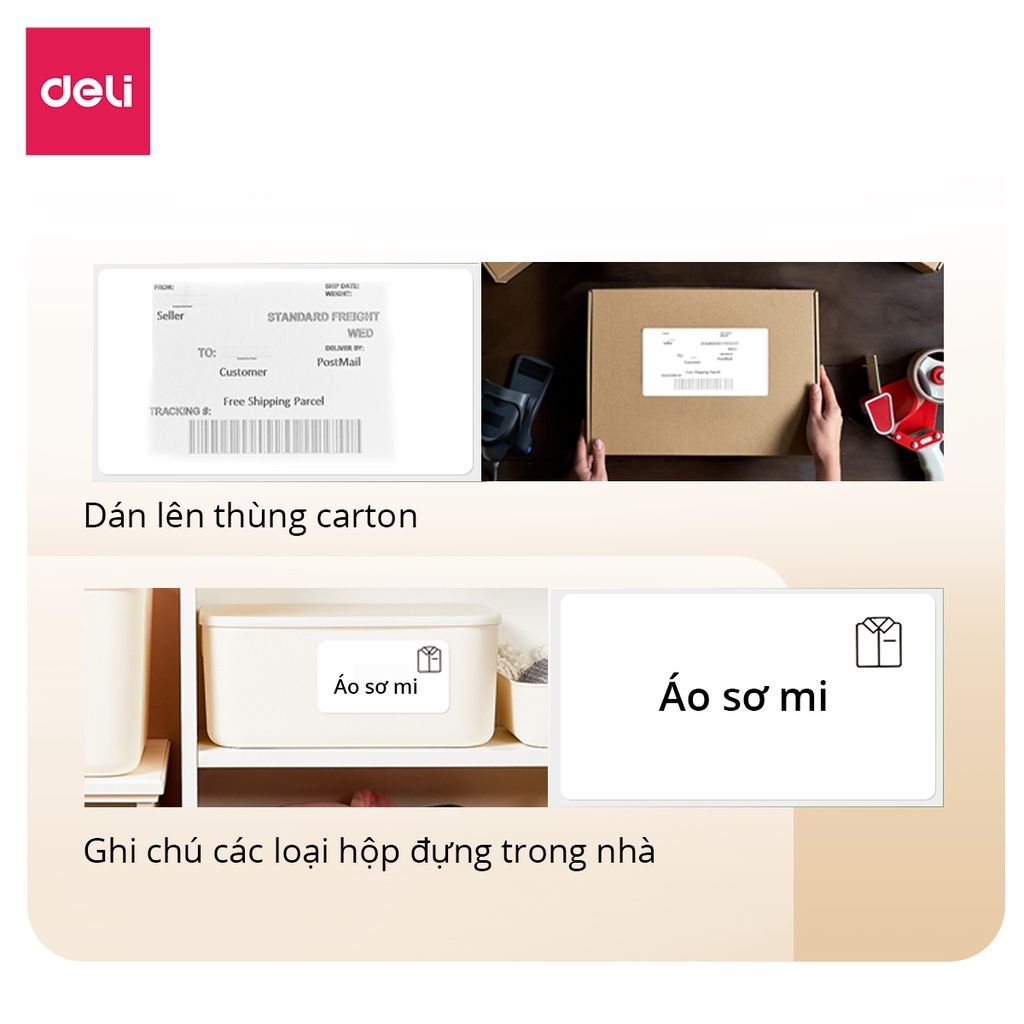 [LIFEMC02BPABAU -10% đơn 250K] Giấy In Nhiệt Tự Dính Deli 3 Lớp Cuộn 500 Tờ 80x120 Cho Đơn Hàng TMĐT, Mã Vạch, Hóa Đơn