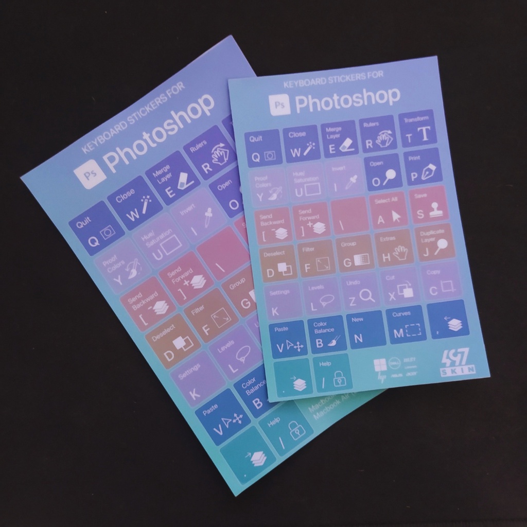 Phím Tắt Photoshop Dán Bàn Phím - Keyboard Stickers For Photoshop Shortcuts - Phiên Bản Tối Giản