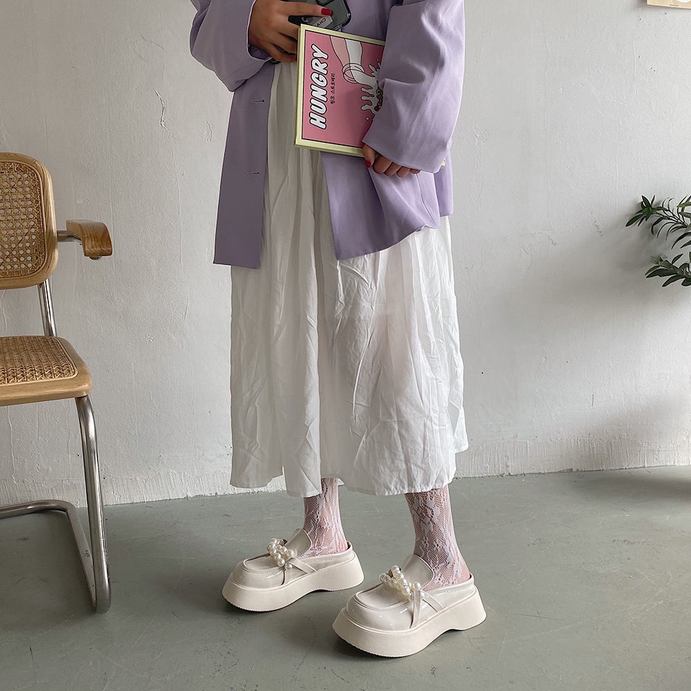 Dép Da Đế Dày Đính Ngọc Trai Phong Cách Anh Quốc Thời Trang Mùa Xuân Cho Nữ