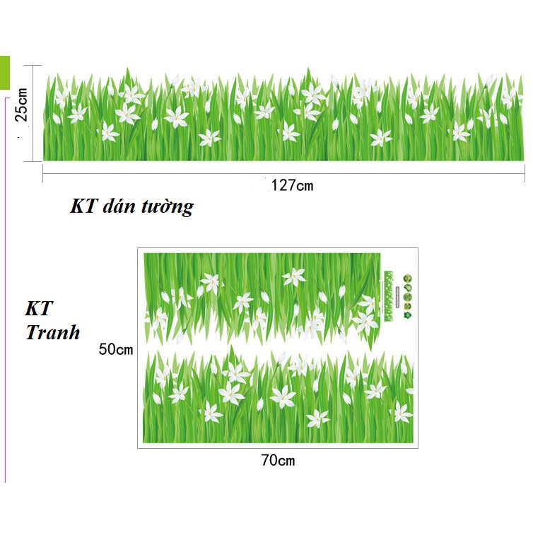 Tranh decal dán chân tường CỎ LÁ XANH trang trí phòng khách - Decal dán tường cho bé