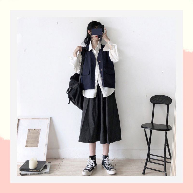 Chân váy dài trơn cạp chun freesize đơn giản basic,chân váy dài qua gối cho người thấp 17