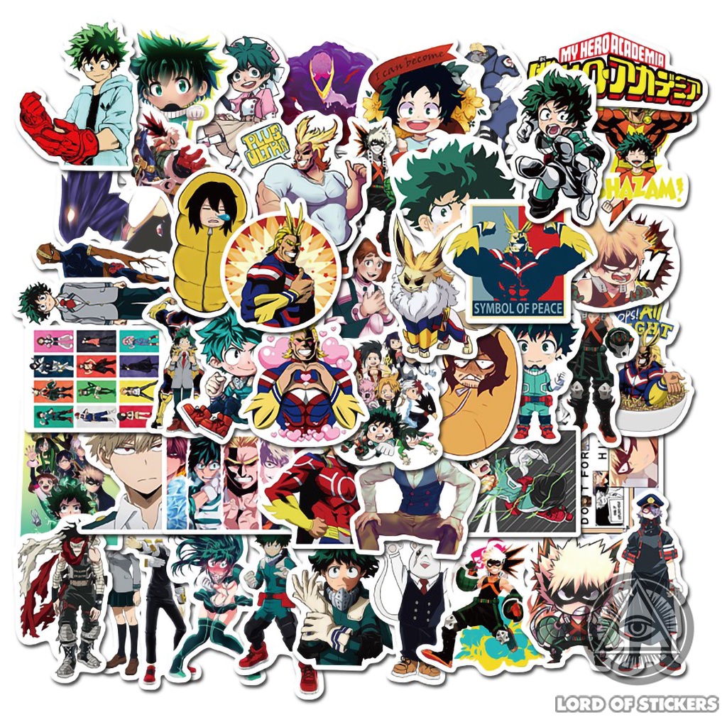 Set 50 Miếng Dán My Hero Academia Sticker Phim Hoạt Hình Anime Manga Chống Nước Trang Trí Mũ Bảo Hiểm, Ván Trượt, Laptop
