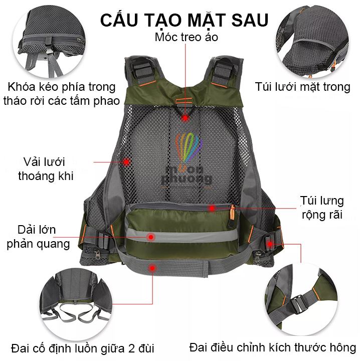 Áo phao bơi người lớn cứu hộ ghi lê cao cấp câu cá dã ngoại nhiều túi nam nữ - MUÔN PHƯƠNG SHOP
