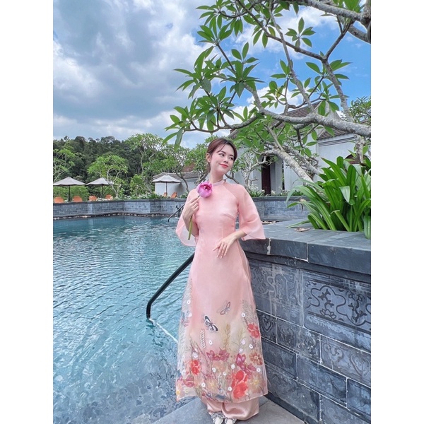 Áo dài cách tân 4 tà Xuân Hoa tay lửng chất tơ lụa cao cấp, áo dài truyền thống đẹp sang trọng ( kèm quần(