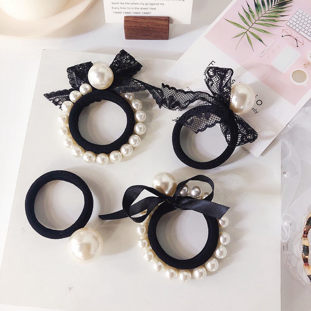 Dây buộc tóc đính hạt giả ngọc trai phong cách Hàn Quốc