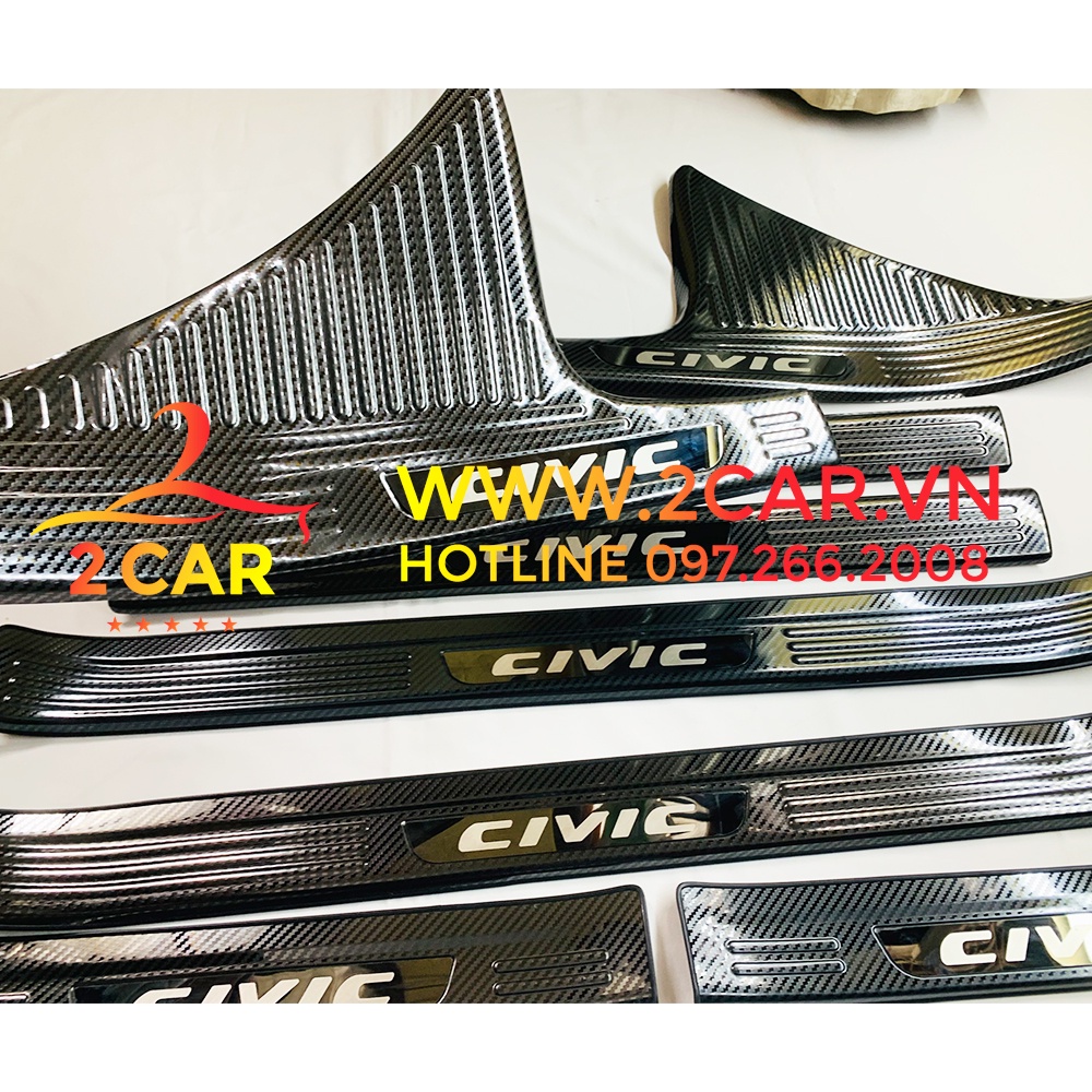 Ốp Bậc Cửa, Nẹp bước chân trong ngoài CARBON Xe Honda CIVIC 2016-2021 vân cacbon cao cấp