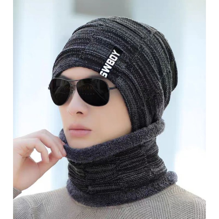 Nón len khăn choàng nam mũ len nam khăn quàng cổ y hình