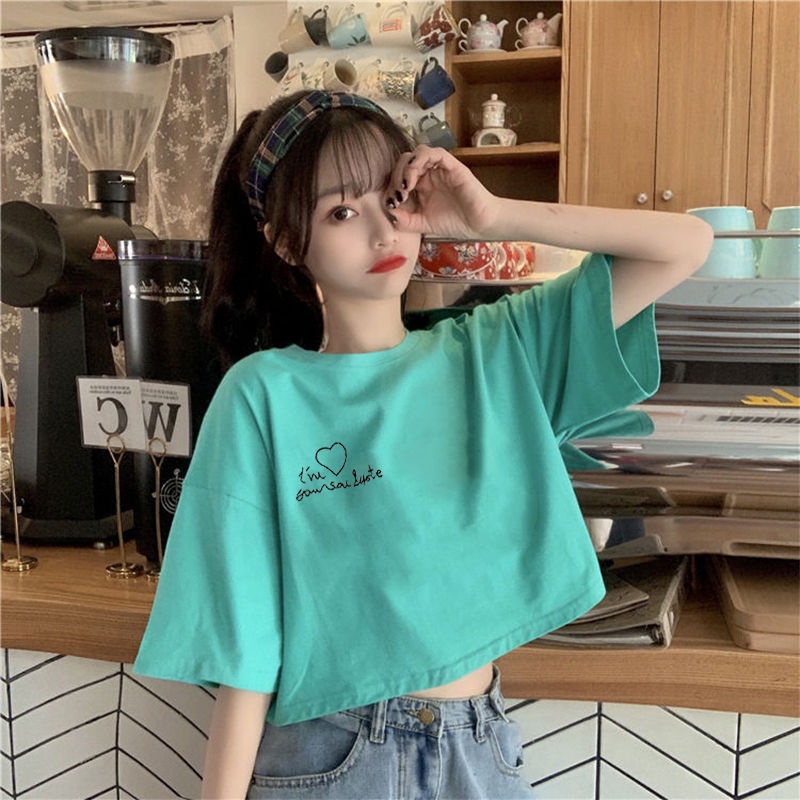 Áo Thun Tay Ngắn Hở Rốn Dáng Ôm Thời Trang Mùa Hè Phong Cách Hàn Quốc Cho Nữ