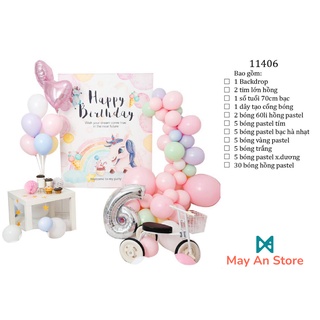 UNICORN, KÌ LÂN BACKDROP - Combo bong bóng trang trí sinh nhật tông pastel cực đáng yêu cho bé (Có đầy đủ phụ kiện)