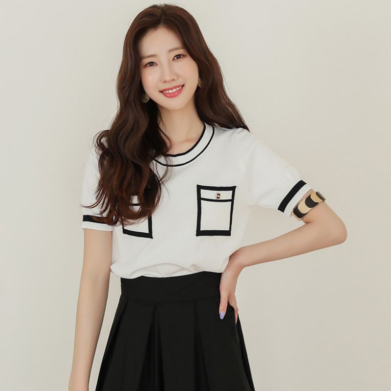 Áo Nữ Ngắn Tay Dệt Kim Korean Hàng Cao Cấp Chất Xịn Sò Phong Cách Sành Điệu