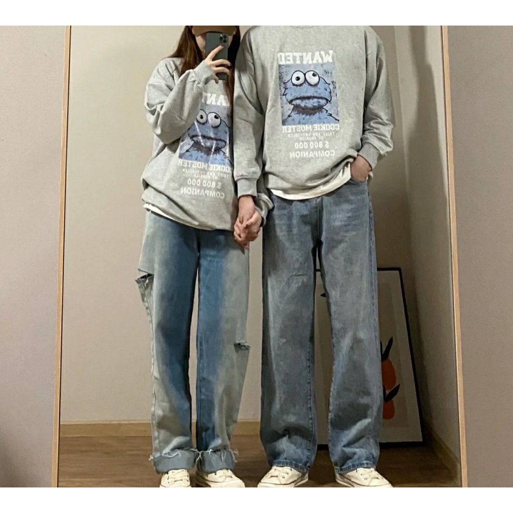 Áo sweater xám Wanted nỉ bông Nelly unisex