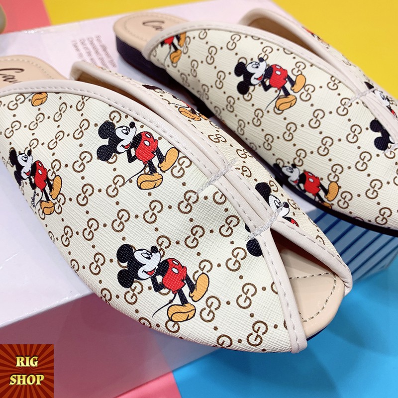 [ẢNH THẬT] DÉP SỤC THỜI TRANG MICKEY RISHOP 2 MÀU NÂU VÀ KEM - E10