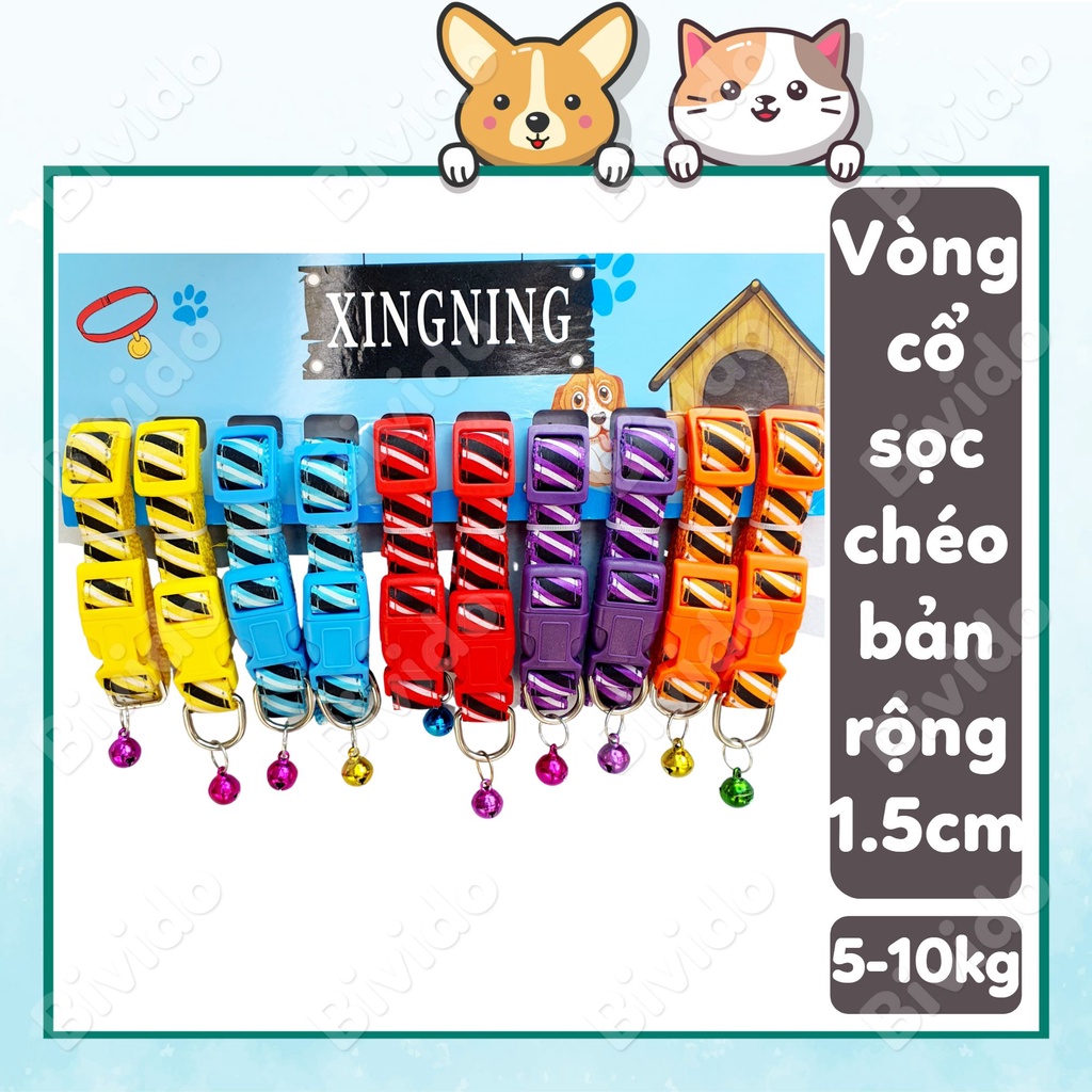 Vòng cổ chó mèo thú cưng sọc chéo bản rộng 1.5cm 5kg - 10kg - Bivido