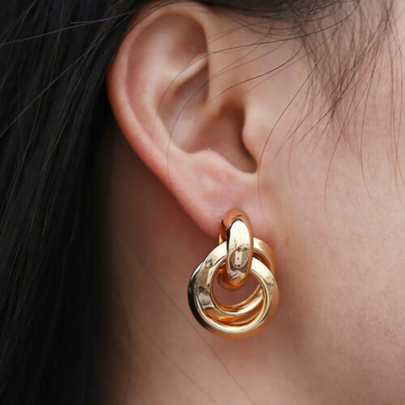 Double Circle Golden Exaggerated Punk Rock Metal Geometric Stud Earrings