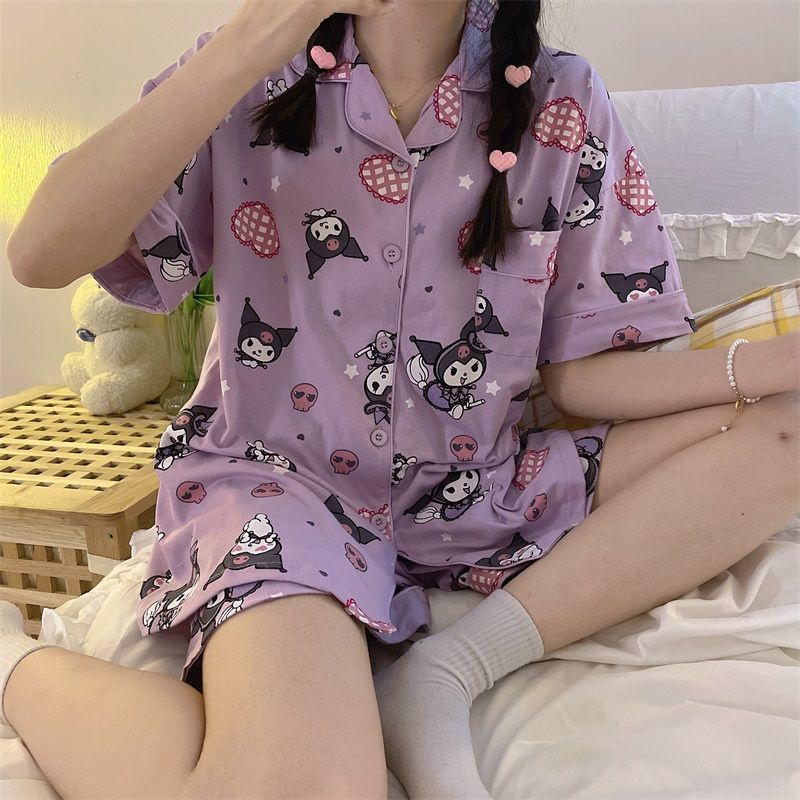 Bộ Đồ Ngủ Ngắn Tay Họa Tiết Hoạt Hình Xinh Xắn Theo Phong Cách Mùa Hè Dành Cho Nữ