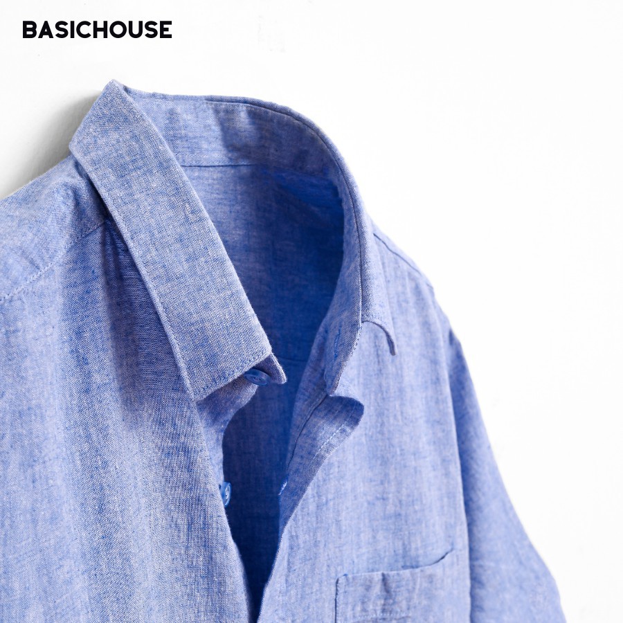 [CHÍNH HÃNG] Áo sơ mi nam tay ngắn 👘 áo sơ mi cao cấp nam phong cách basic vải Linen mà xanh | BASICHOUSE