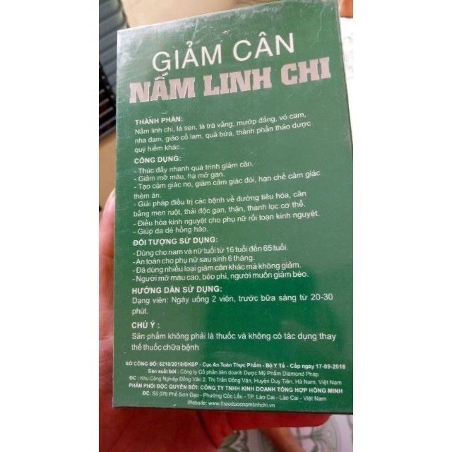 Giảm cân nấm linh chi Hồng Minh date mới