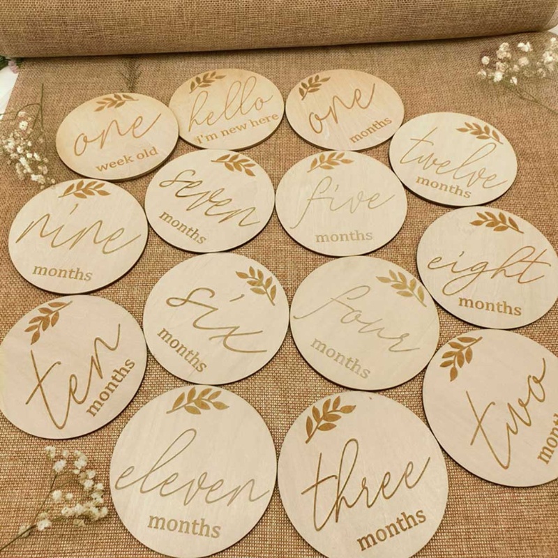 Set 14 Tấm Thẻ Đánh Dấu Cột Mốc Phát Triển Theo Tháng Làm Bằng Tay Cho Bé Sơ Sinh