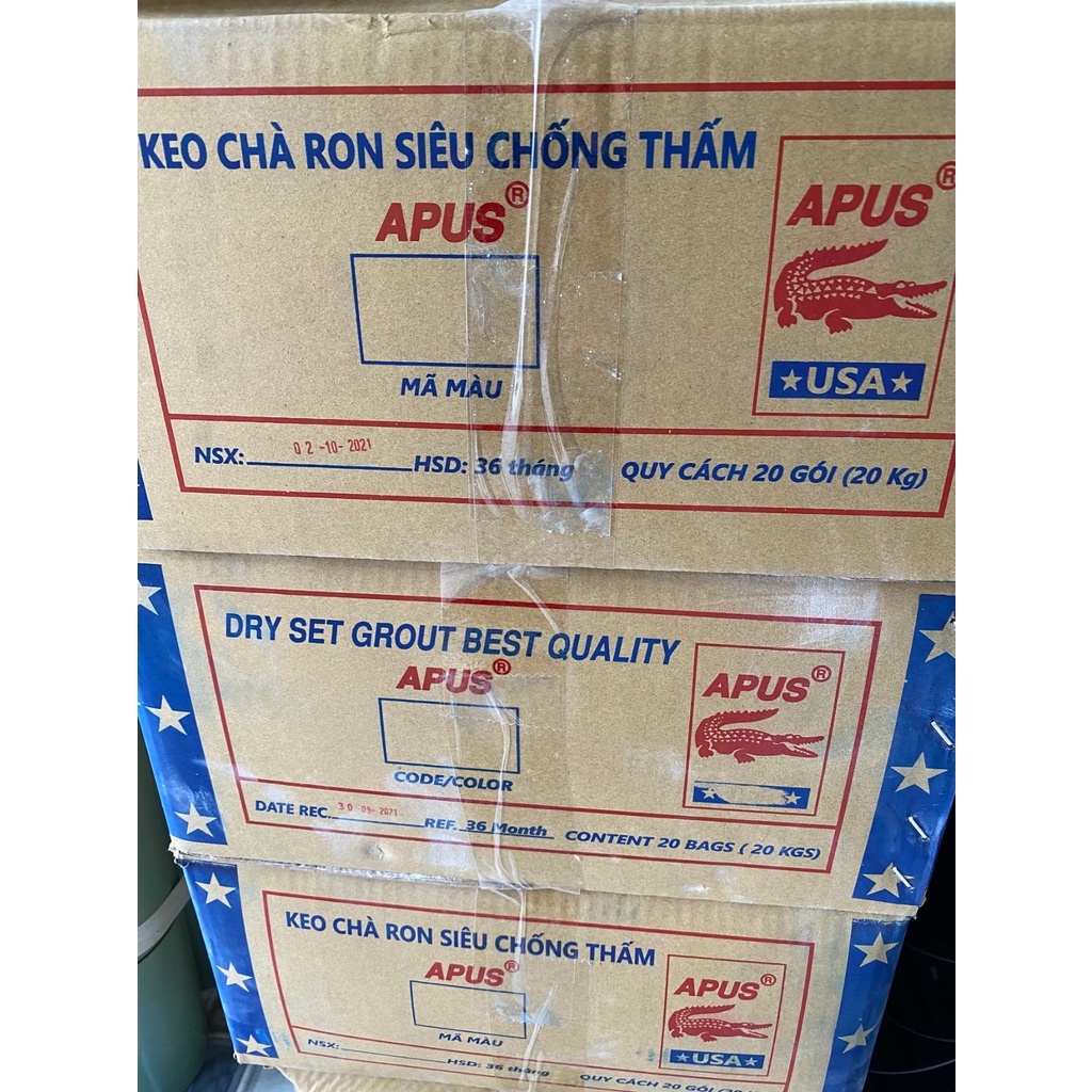 Keo chà ron cao cấp siêu chống thấm hiệu cá sấu loại 1kg, kèm miếng nhựa trét (quét) keo, bột chà ron, xi măng trắng