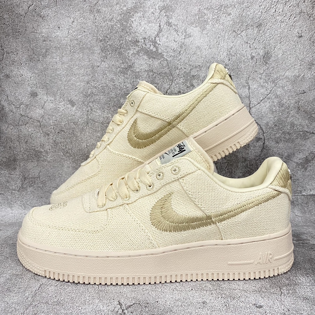 Giày Thể Thao Nam Nữ Sneaker AF1 Cổ Thấp Vải Thêu Viền Vàng  Vàng Full Size.