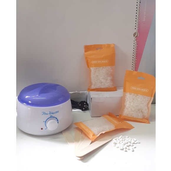 Sáp thơm hương dừa +Nồi nấu sáp triệt lông Pro wax 100 có 3 màu Đen - Trắng - Hồng, Tặng que lấy sáp