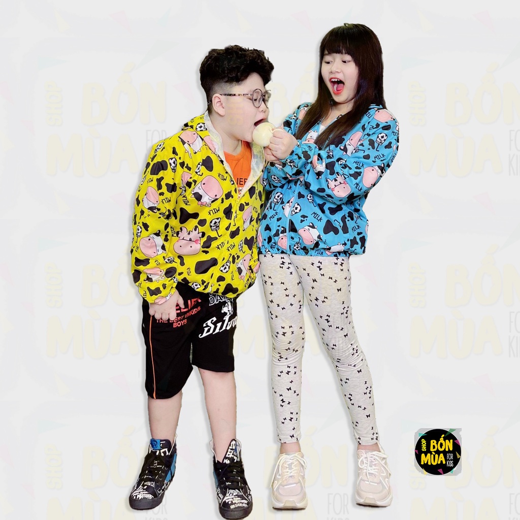 Áo Khoác Gió Bò Sữa Bé Gái 10-45kg 🍇🍇 Áo Khoác Dù Bé Trai Size Đại - Shop Bốn Mùa