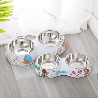 Bát ăn chó mèo bằng nhựa, kèm 2 chén inox - khay ăn cho thú cưng