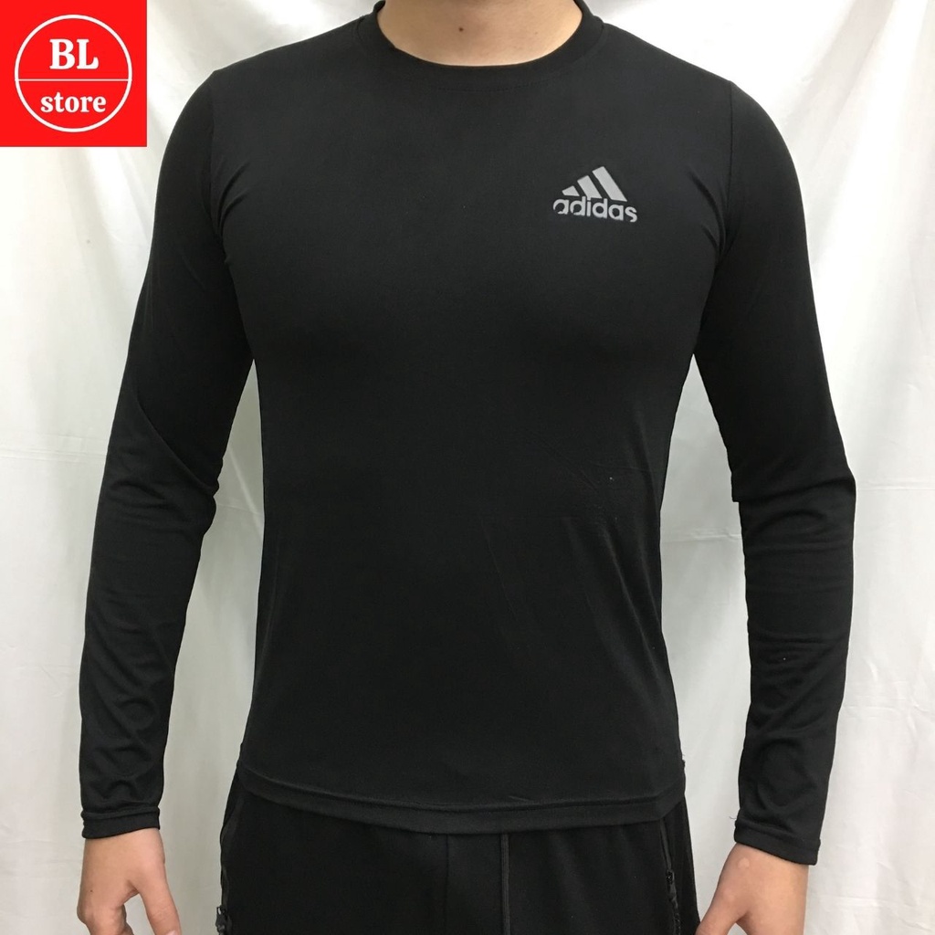 Áo thun nam tập gym body cổ tròn, Áo giữ nhiệt nam dài tay đá bóng