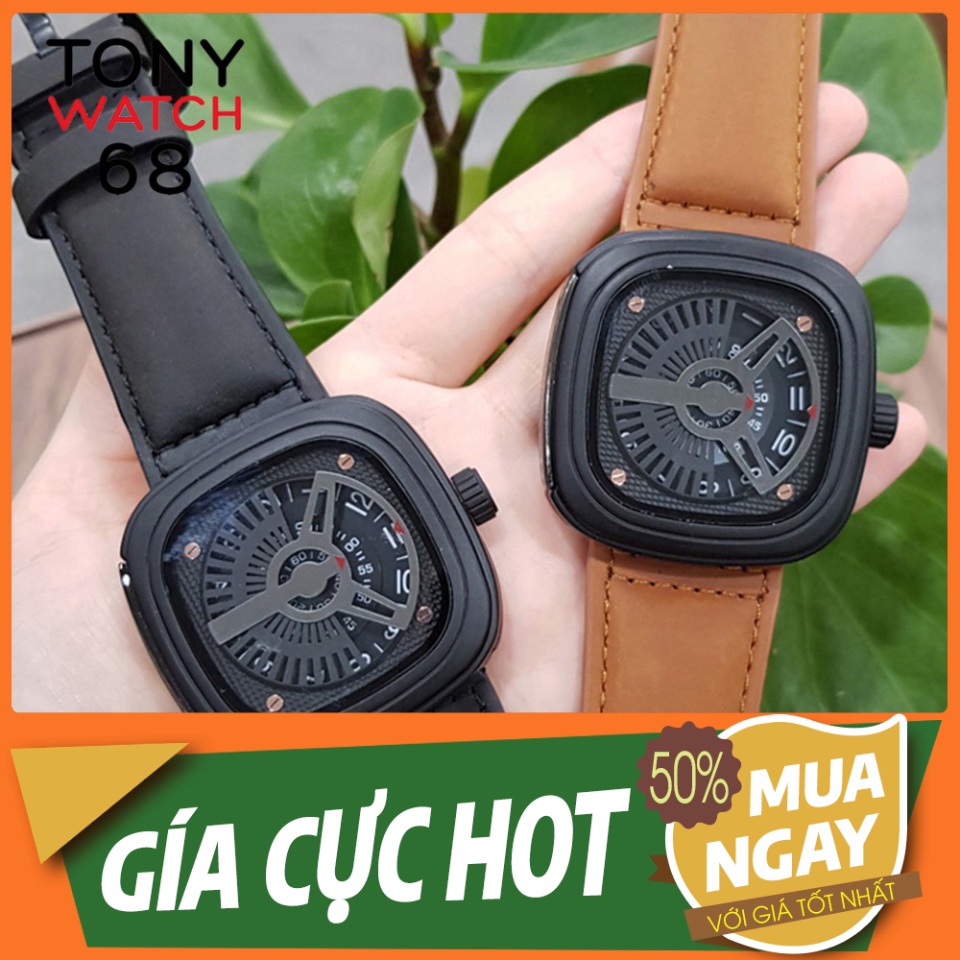 GIÁ QUÁ ĐÃ Đồng hồ nam Friday mặt vuông dây da kiểu dáng độc lạ chính hãng Tony Watch 68 ..