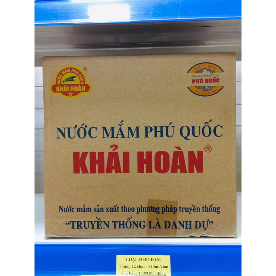 Nước mắm Khải Hoàn Phú Quốc 43 độ đạm - Thùng 12 chai 520ml