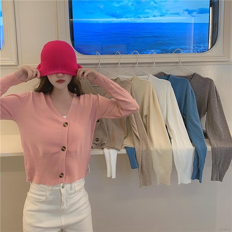 Áo Cardigan Dệt Kim Tay Dài Cổ Chữ V Màu Trơn Đơn Giản Phong Cách Hàn Quốc