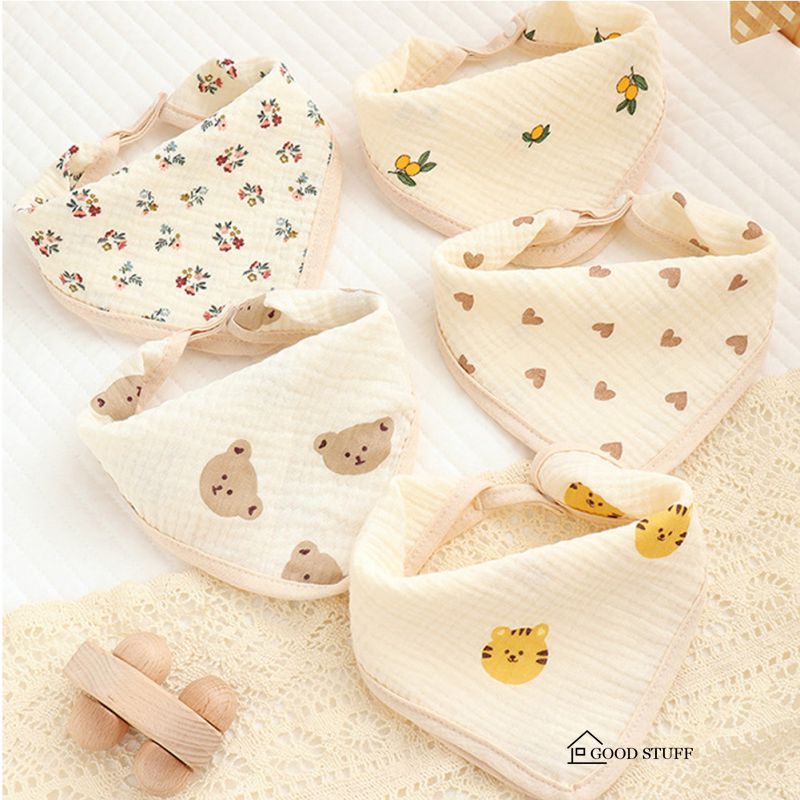 Yếm Ăn Hình Tam Giác Hai Lớp Bằng Cotton Dễ Thương Cho Bé 0-36 Tháng Tuổi