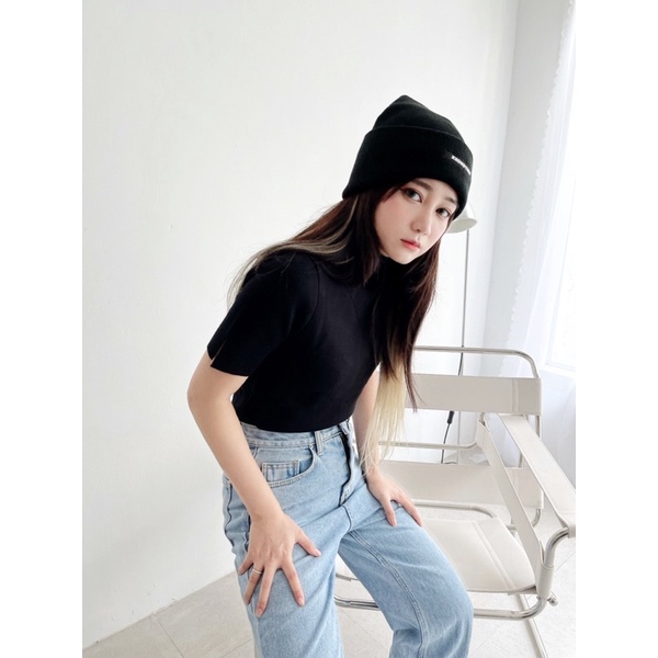 Áo len cộc tay cổ cao