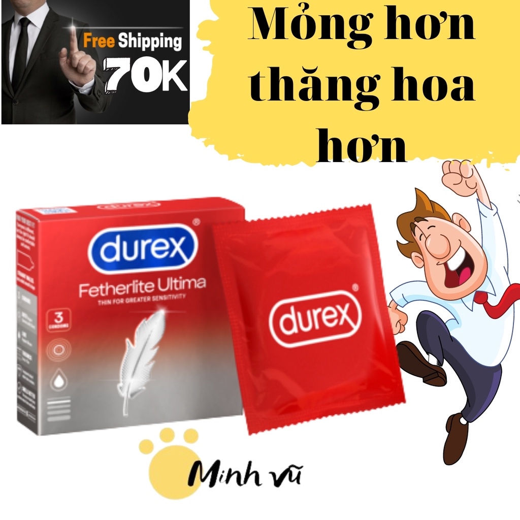 [ Có video ảnh thật ] Bao cao su Durex Fetherlite ultima hộp 3 chiếc bcs durex mỏng hơn thăng hoa hơn