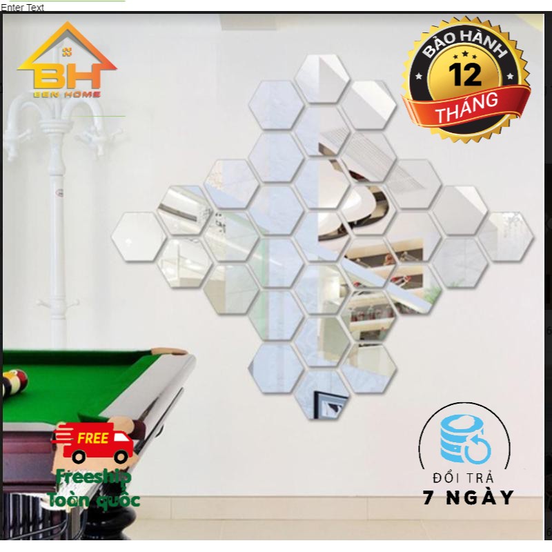 [COMBO 3] COMBO 3 Bộ 12 miếng gương dán tường 3D hình lục giác kích thước 8x8 cm