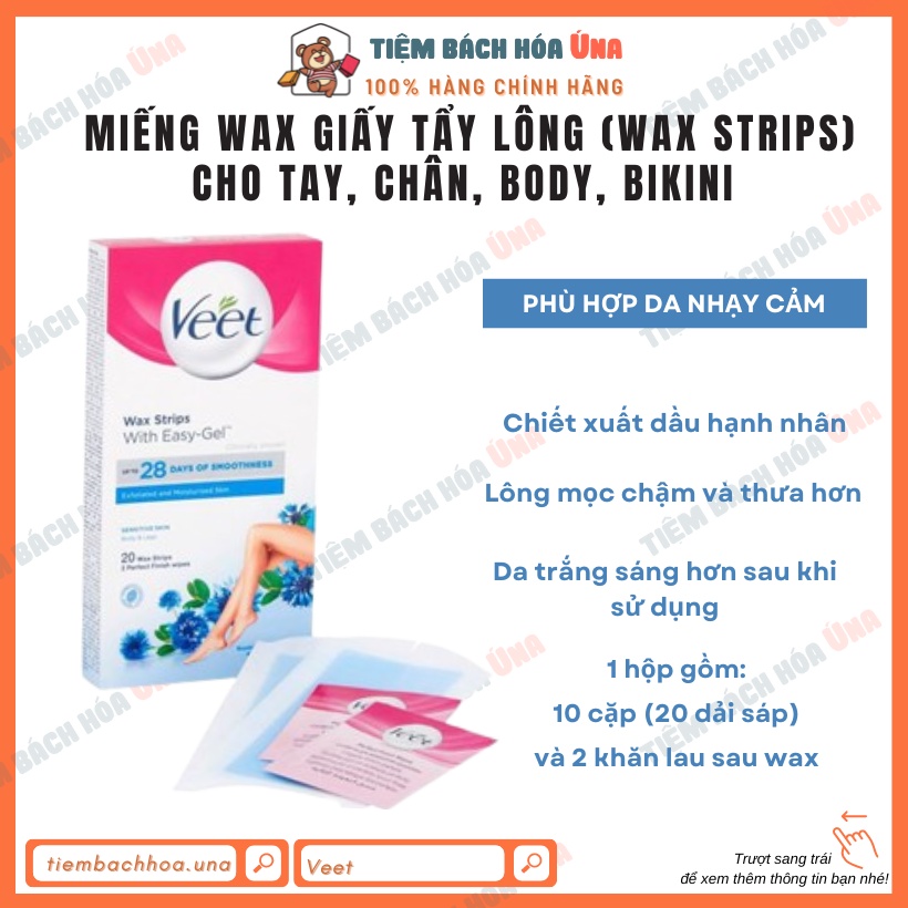 Miếng giấy tẩy lông VEET wax strips triệt lông chân, tay, body, bikini