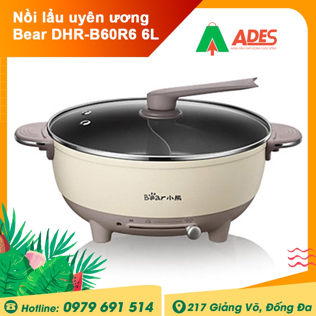 Nồi nẩu uyên ương Bear DHG-B60R6 6L - BẢN NỘI ĐỊA - Chính hãng Bảo hành 12 tháng - Nấu lẩu 2 ngăn - NEW 2021