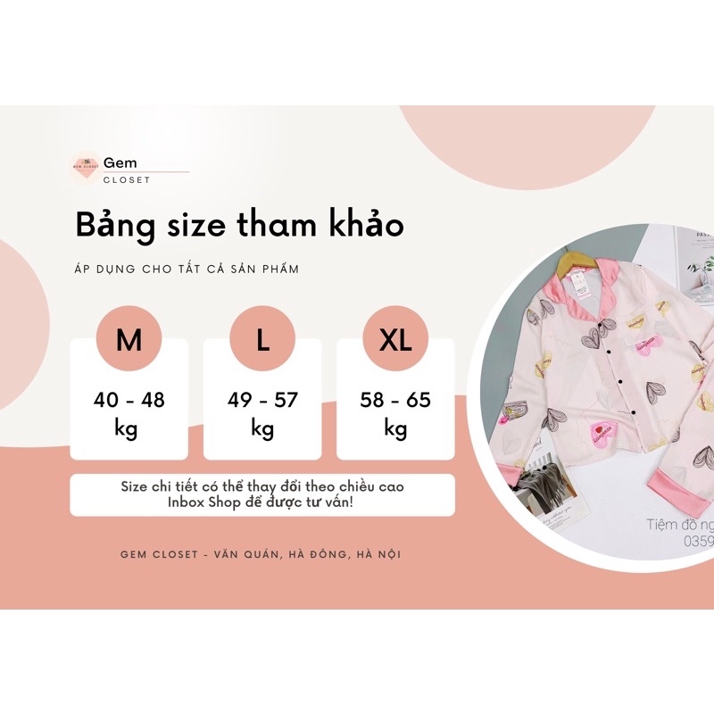 Bộ mặc nhà pijama áo dài tay quần dài hoạ tiết tim màu sắc pastel