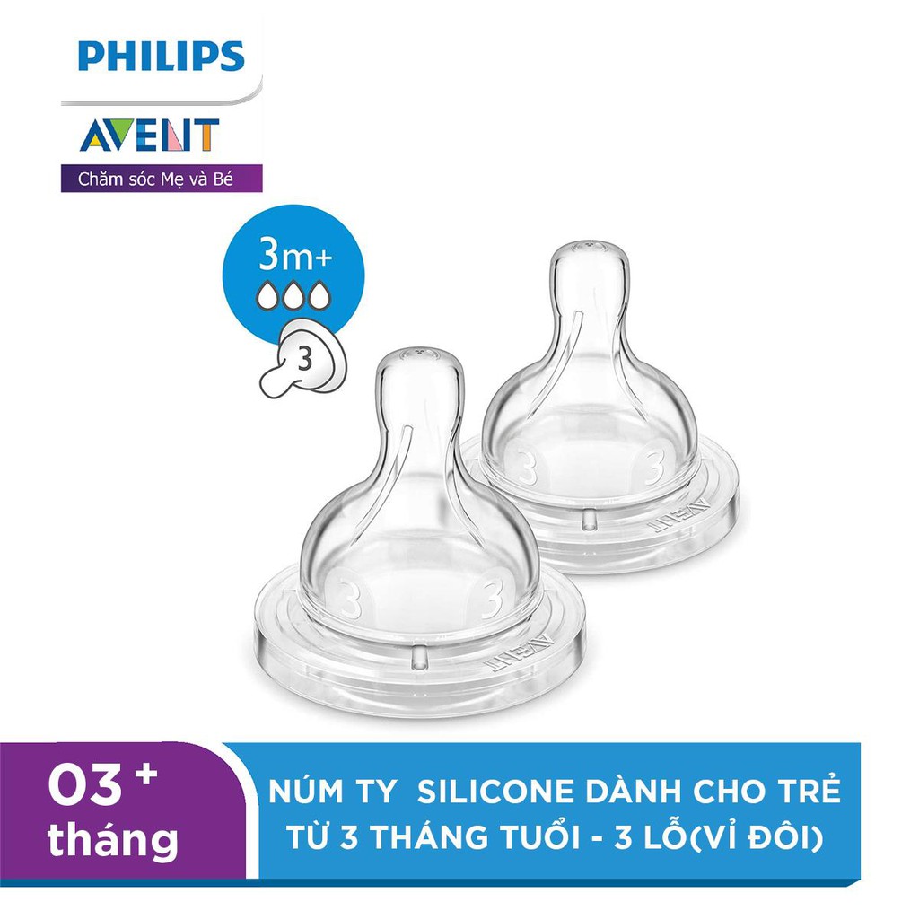 Núm ty  Silicone  cho trẻ từ 3 tháng tuổi  (vỉ đôi)