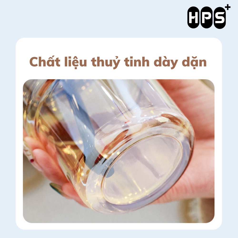 Cốc thủy tinh có ống hút, cốc uống nước màu hổ phách chịu nhiệt cao dung tích 450ml
