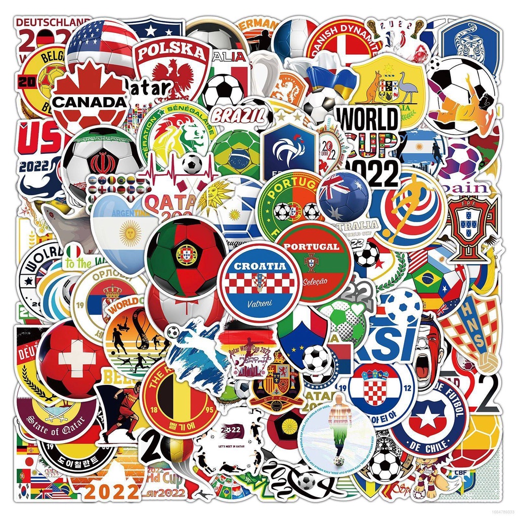 Bộ 100 Miếng Dán Chống Thấm Nước Hình Logo Câu Lạc Bộ Bóng Đá Kira Qatar World Cup Trang Trí Điện Thoại Laptop DIY