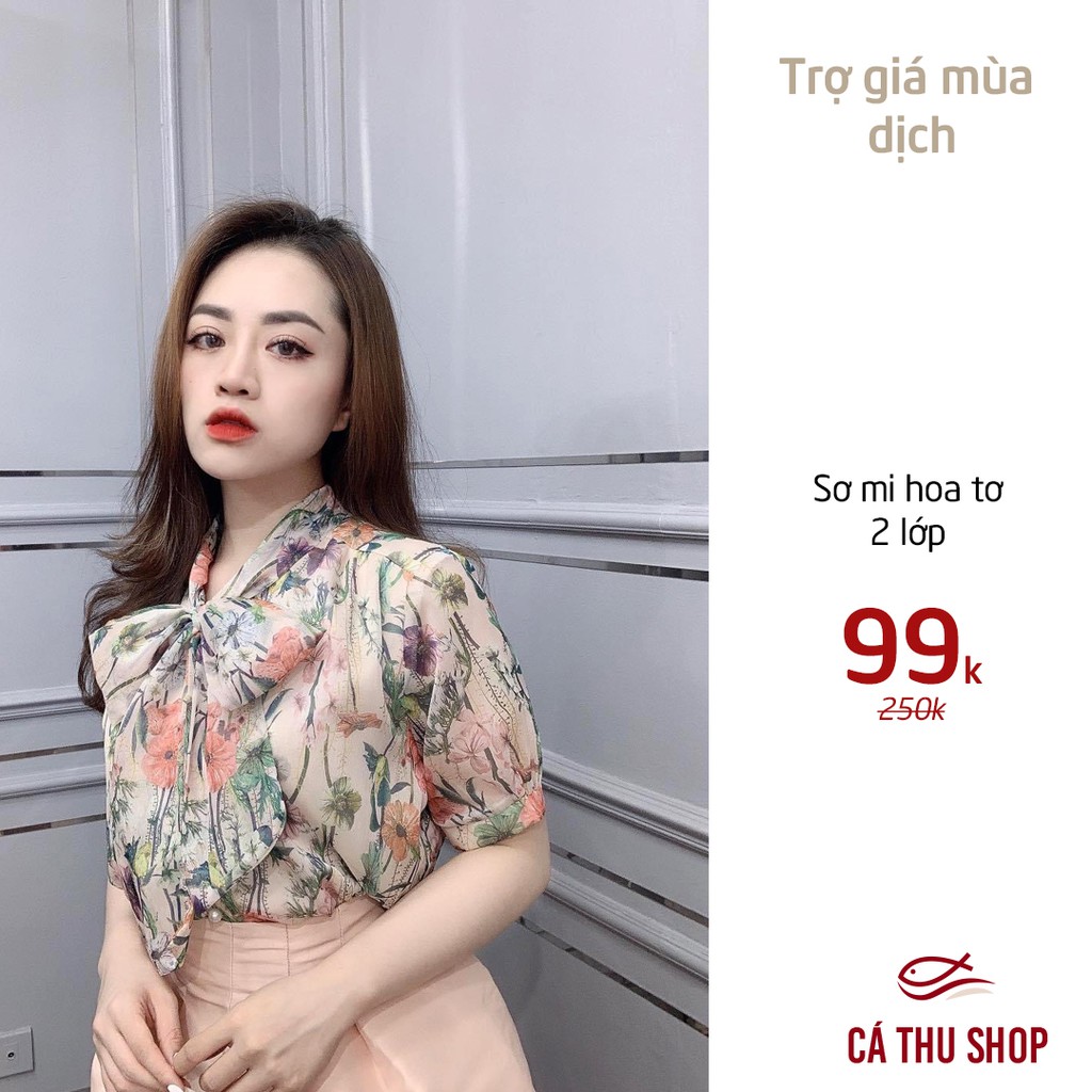 Áo hoa 2 lớp cổ nơ | BigBuy360 - bigbuy360.vn