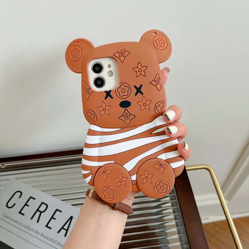Ốp Điện Thoại 3D Cho Xiaomi Redmi Note 11Pro 10Pro 9s 8Pro 7 6Pro 9 9A 9C 9T 8 7A 6 6A Mi A1 A2Lite A3Lite Poco X3 NFC M3 Ốp Điện Thoại Hình Gấu Hoạt Hình Dễ Thương